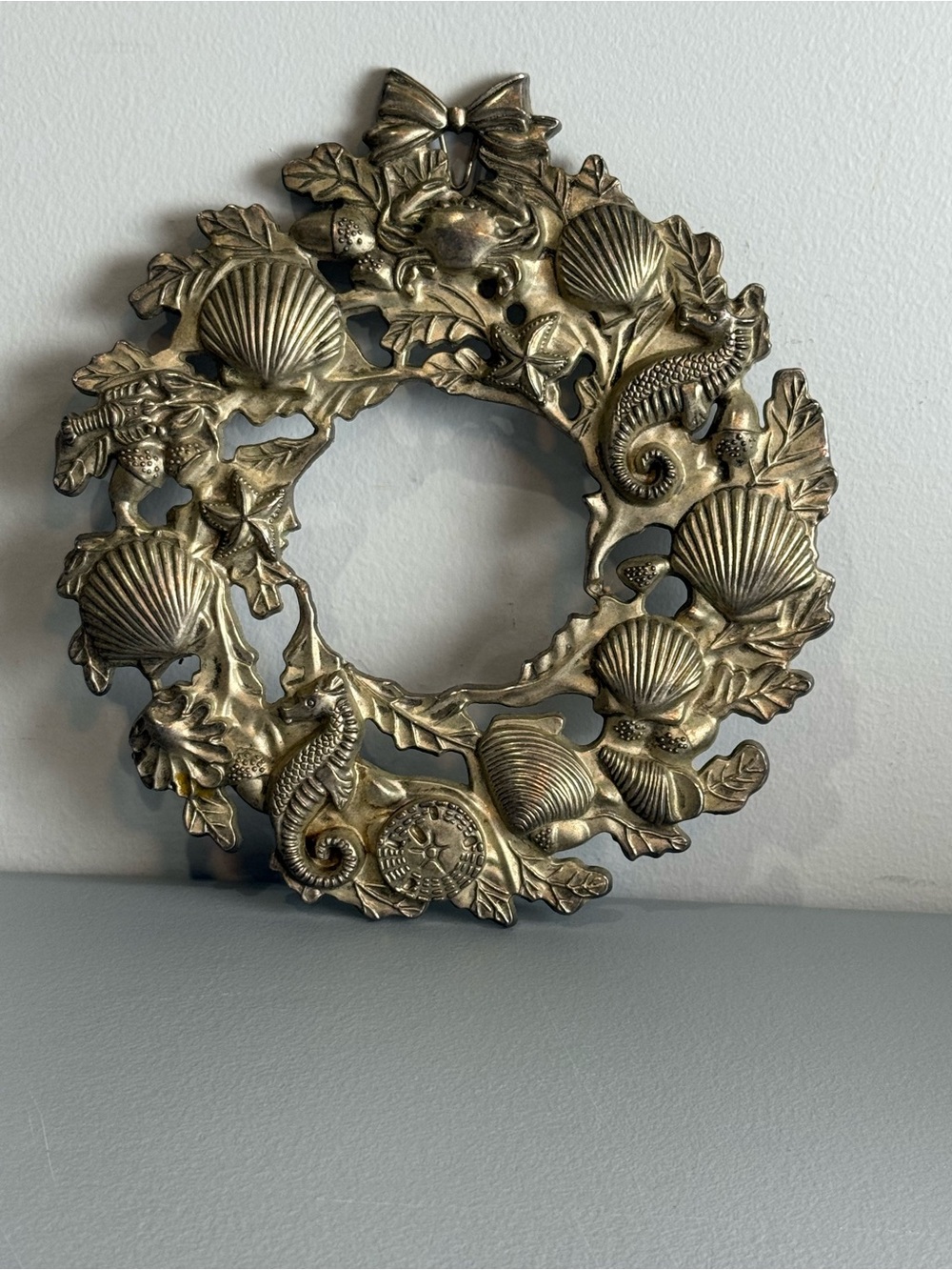 Godinger Sea Treasure Silver Plated Wreath Coastal Shells Ocean Wall Plaque 9"